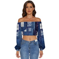 Bad Wolf Tardis Doctor Who Long Sleeve Crinkled Weave Crop Top by Cendanart