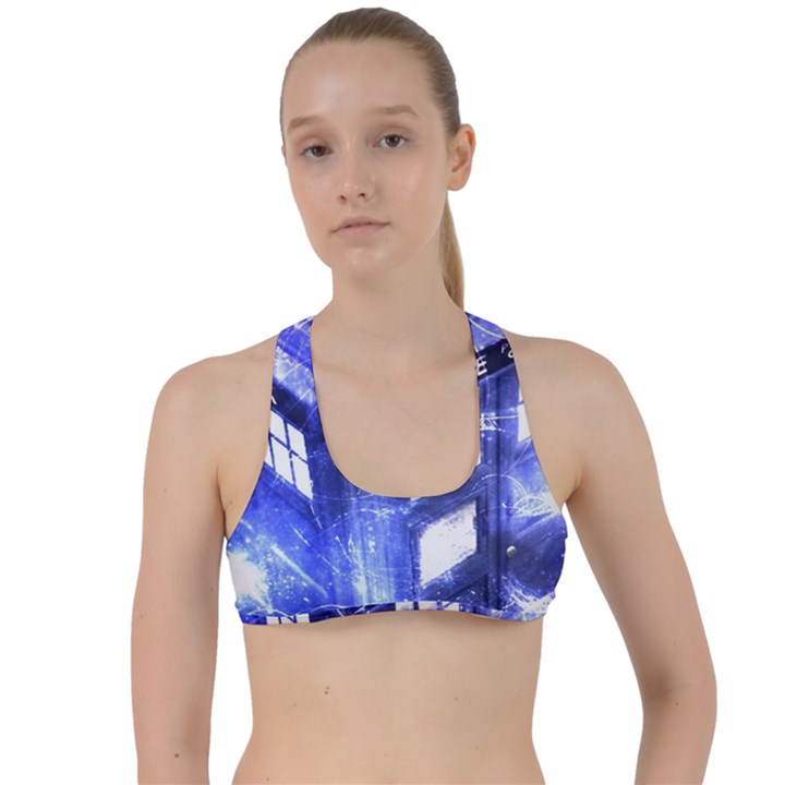 Tardis Doctor Who Blue Travel Machine Criss Cross Racerback Sports Bra