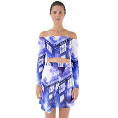 Tardis Doctor Who Blue Travel Machine Off Shoulder Top With Skirt Set by Cendanart