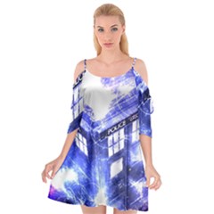 Tardis Doctor Who Blue Travel Machine Cutout Spaghetti Strap Chiffon Dress by Cendanart