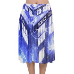 Tardis Doctor Who Blue Travel Machine Velvet Flared Midi Skirt by Cendanart