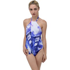 Tardis Doctor Who Blue Travel Machine Go With The Flow One Piece Swimsuit by Cendanart