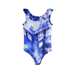 Tardis Doctor Who Blue Travel Machine Kids  Frill Swimsuit by Cendanart