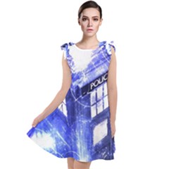 Tardis Doctor Who Blue Travel Machine Tie Up Tunic Dress by Cendanart