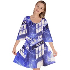 Tardis Doctor Who Blue Travel Machine Velour Kimono Dress by Cendanart