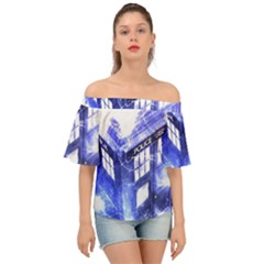 Tardis Doctor Who Blue Travel Machine Off Shoulder Short Sleeve Top by Cendanart