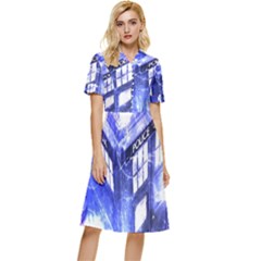 Tardis Doctor Who Blue Travel Machine Button Top Knee Length Dress by Cendanart