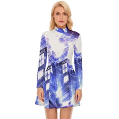 Tardis Doctor Who Blue Travel Machine Long Sleeve Velour Longline Dress by Cendanart