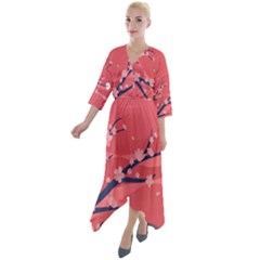 Illustration Minimal Minimalist Scenery Minimalist Japanese Art Quarter Sleeve Wrap Front Maxi Dress