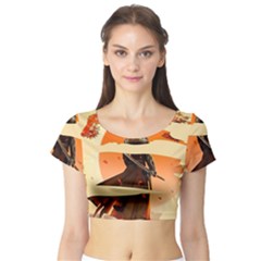 Samurai Art Ninja Katana Anime Aesthetic  Japanese Lore Style Mythology Retro Classic Warrior Short Sleeve Crop Top by Bedest