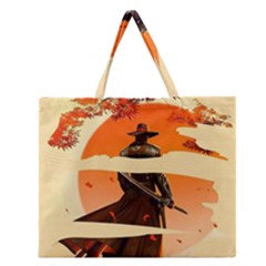 Samurai Art Ninja Katana Anime Aesthetic  Japanese Lore Style Mythology Retro Classic Warrior Zipper Large Tote Bag by Bedest