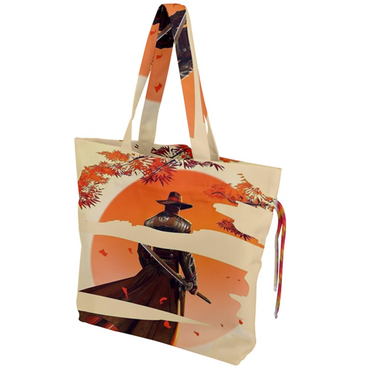 Samurai Art Ninja Katana Anime Aesthetic  Japanese Lore Style Mythology Retro Classic Warrior Drawstring Tote Bag