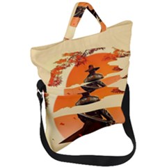 Samurai Art Ninja Katana Anime Aesthetic  Japanese Lore Style Mythology Retro Classic Warrior Fold Over Handle Tote Bag by Bedest