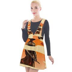 Samurai Art Ninja Katana Anime Aesthetic  Japanese Lore Style Mythology Retro Classic Warrior Plunge Pinafore Velour Dress by Bedest