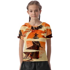 Samurai Art Ninja Katana Anime Aesthetic  Japanese Lore Style Mythology Retro Classic Warrior Kids  Frill Chiffon Blouse by Bedest