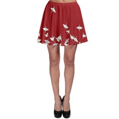 Red Sun Sea Waves Bird Japanese Art Minimalist Skater Skirt