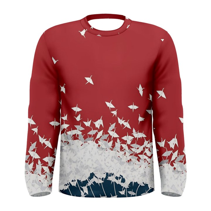 Red Sun Sea Waves Bird Japanese Art Minimalist Men s Long Sleeve T-Shirt