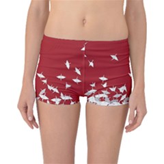 Red Sun Sea Waves Bird Japanese Art Minimalist Boyleg Bikini Bottoms