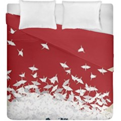 Red Sun Sea Waves Bird Japanese Art Minimalist Duvet Cover Double Side (king Size) by Bedest