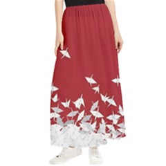 Red Sun Sea Waves Bird Japanese Art Minimalist Maxi Chiffon Skirt by Bedest