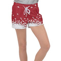 Red Sun Sea Waves Bird Japanese Art Minimalist Women s Velour Lounge Shorts by Bedest