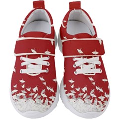 Red Sun Sea Waves Bird Japanese Art Minimalist Kids  Velcro Strap Shoes by Bedest