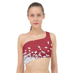 Red Sun Sea Waves Bird Japanese Art Minimalist Spliced Up Bikini Top 