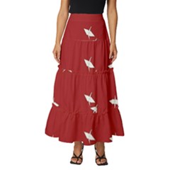 Red Sun Sea Waves Bird Japanese Art Minimalist Tiered Ruffle Maxi Skirt by Bedest