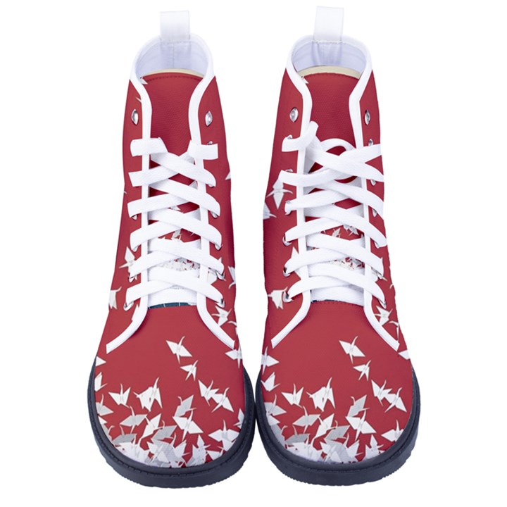 Red Sun Sea Waves Bird Japanese Art Minimalist Kid s High-Top Canvas Sneakers