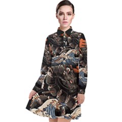 Sushi Dragon Japanese Long Sleeve Chiffon Shirt Dress by Bedest