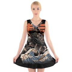 Sushi Dragon Japanese V-neck Sleeveless Dress by Bedest