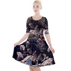 Sushi Dragon Japanese Quarter Sleeve A-line Dress by Bedest