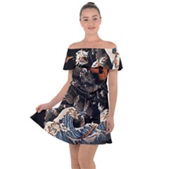 Sushi Dragon Japanese Off Shoulder Velour Dress by Bedest