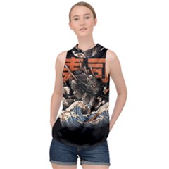 Sushi Dragon Japanese High Neck Satin Top by Bedest