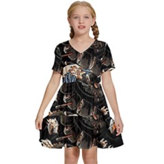 Sushi Dragon Japanese Kids  Short Sleeve Tiered Mini Dress by Bedest