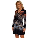 Sushi Dragon Japanese Long Sleeve Deep V Mini Dress  View2