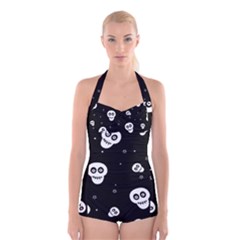 Skull Pattern Boyleg Halter Swimsuit  by Ket1n9