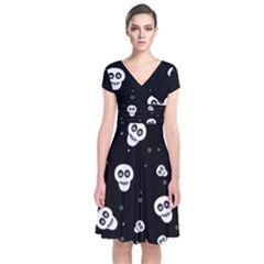 Skull Pattern Short Sleeve Front Wrap Dress by Ket1n9