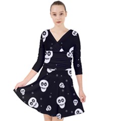 Skull Pattern Quarter Sleeve Front Wrap Dress by Ket1n9