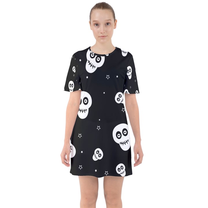 Skull Pattern Sixties Short Sleeve Mini Dress