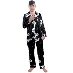 Skull Pattern Men s Long Sleeve Satin Pajamas Set by Ket1n9