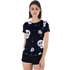 Skull Pattern Back Cut Out Sport T-shirt by Ket1n9