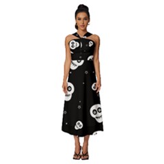 Skull Pattern Sleeveless Cross Front Cocktail Midi Chiffon Dress by Ket1n9