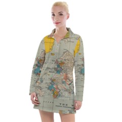 Vintage World Map Women s Long Sleeve Casual Dress by Ket1n9