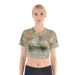 Vintage World Map Cotton Crop Top by Ket1n9