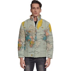 Vintage World Map Men s Puffer Bubble Jacket Coat by Ket1n9