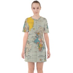 Vintage World Map Sixties Short Sleeve Mini Dress by Ket1n9