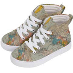 Vintage World Map Kids  Hi-top Skate Sneakers by Ket1n9