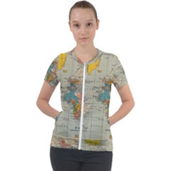 Vintage World Map Short Sleeve Zip Up Jacket by Ket1n9