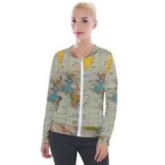 Vintage World Map Velvet Zip Up Jacket by Ket1n9